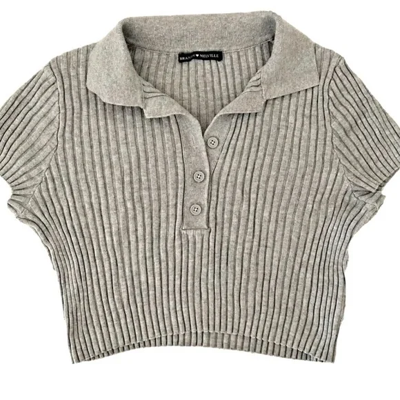 Brandy Melville Tops Brandy Melville Ribbed Bridget Polo Crop